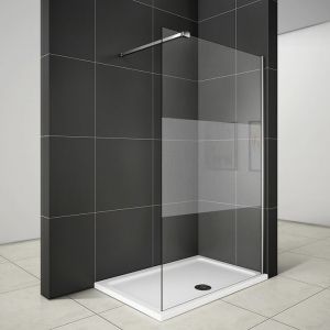 Paroi de douche 140x200cm avec barre de fixation 90cm pince renforc&eacute;e, AICA paroi de douche &agrave; l'italienne en 8mm verre bande centrale d&eacute;poli