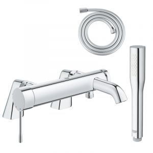 Pack mitigeur m&eacute;canique Essence avec colonnettes + Douchette 1 jet Vitalio Get Stick + Flexible 1750 mm