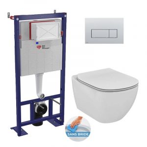 Swiss Aqua Technologies Pack WC Bâti autoportant + WC Ideal Standard Tesi Aquablade sans bride + Plaque Chrome mat (SMART-Tesi-572)