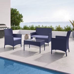 Salon de jardin résine tressée Noir/Gris - ensemble 4 places - Canapé + Fauteuil + Table - IMORA