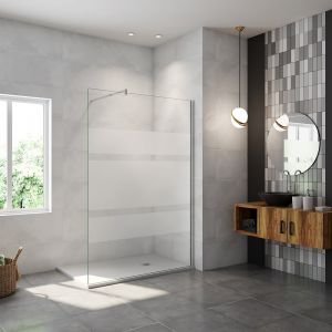 AICA paroi de douche à l'italienne 120x190cm en 6mm verre avec bandes horizontales sérigraphiées, livré avec barre de fixation extensible 70-120cm en cylindrique