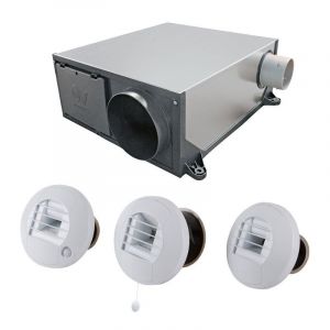 AXELAIR - Kit Hygro B VMC simple flux hygroréglable extra-plate + 3 bouches cordon et à piles - KHBMPST5160