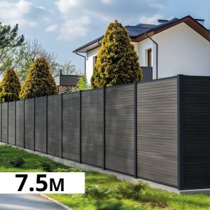 Kit Cloture Composite SANTOS Ardoise 7,5x1,8m - Bois composite & Aluminium - Poteaux Gris - Occultation - Recoupable