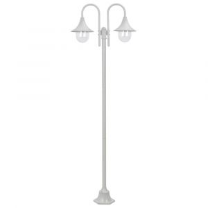 Lampadaire de jardin E27 220 cm aluminium 2 lanternes blanc 02_0042538