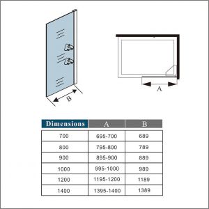 AICA paroi de douche à l'italienne 70x190cm en verre 8mm anticalcaire, paroi de douche avec 2 étagères et une barre de fixation extensible 70-120cm en cylindrique