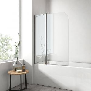 EMKE Pare de baignoire en 6 mm verre securit Paroi de douche pliable pour baignoire 100 x 140 cm Rev&ecirc;tement Nano facile &agrave; nettoyer Mod&egrave;le 3