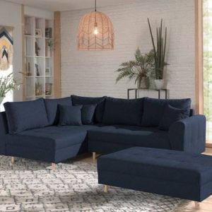 Rune - canapé d'angle - avec pouf d'appoint - 4 places - style scandinave - gauche - Bleu pétrole