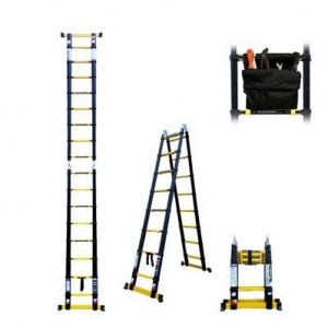 Echelle-escabeau télescopique 3m80/1m90 Woerther avec double barres stabilisatrices - Plus sac à outils - Garantie 5 ans