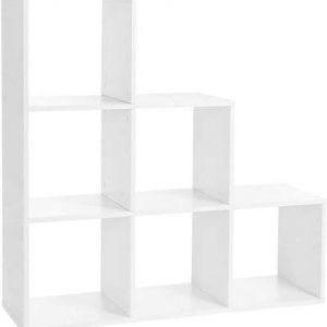 &Eacute;tag&egrave;re escalier meuble de rangement 6 compartiments 97,5 x 29 x 97,5 cm pour biblioth&egrave;que salon chambre blanc 12_0000564