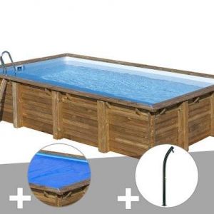 Kit piscine bois Gr&eacute; Evora 6,20 x 4,20 x 1,33 m + B&acirc;che &agrave; bulles + Douche