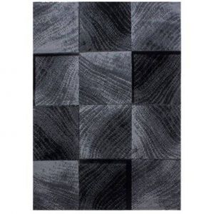 CARREAUX - Tapis &agrave; motifs carreaux en damier - Noir et Gris 160 x 230 cm