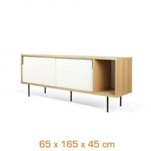 Buffet bas - 65 x 165 x 45 cm - chêne & blanc mat