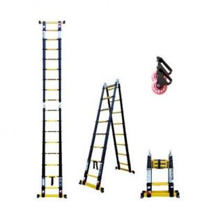 Echelle-escabeau télescopique 3m80/1m90 Woerther avec double barres stabilisatrices - Plus roulettes - Garantie 5 ans