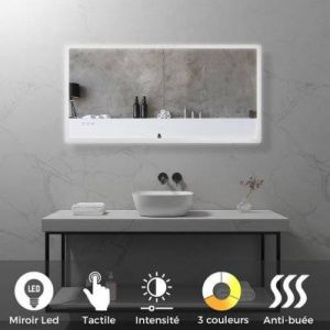 MELLOW Miroir lumineux salle de bain LED 3 couleurs + intensité réglable & fonction anti-buée 70 x 140 cm