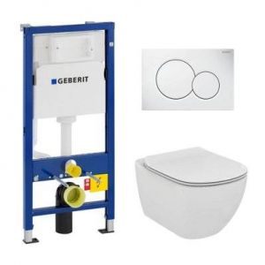 Pack WC bati Geberit UP320 + Cuvette Ideal Standard Tesi Aquablade + Plaque Sigma01 Blanche