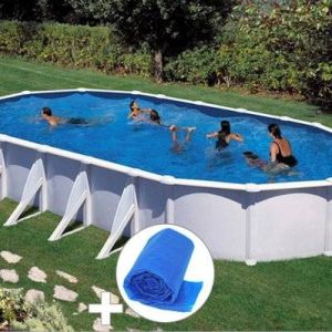 Kit piscine acier blanc Gré Atlantis ovale 10,20 x 5,75 x 1,32 m + Bâche à bulles