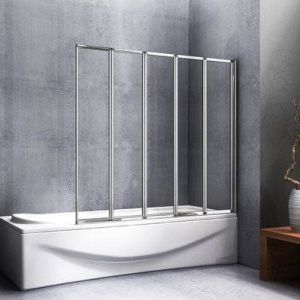 Pare-baignoire 120x140cm à 5 volets, pivotant et pliant 180°, écran de douche en 4mm verre securit et transparent