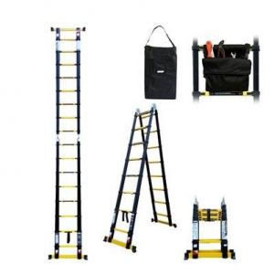 Echelle-escabeau télescopique 3m80/1m90 Woerther avec 2 barres stabilisatrices - Plus housse et sac à outils - Garantie 5 ans