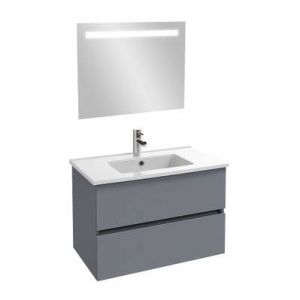 JACOB DELAFON - Meuble sous-plan Tolbiac gris anthracite + plan vasque 81 x 46,50 cm Ola et miroir LED