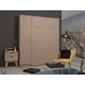 Composition armoire lit escamotable SMART-V2 Taupe mat Couchage 140 x 200 cm colonne armoire