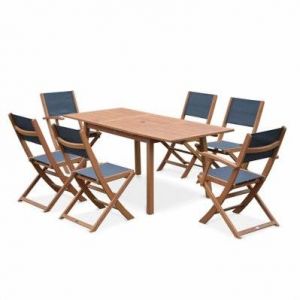 Salon de jardin en bois extensible - Almeria - Table 120/180cm avec rallonge. 2 fauteuils et 4 chaises. en bois d'Eucalyptus