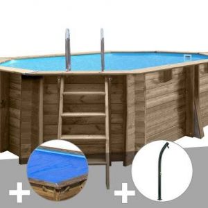 Kit piscine bois Gr&eacute; Grenade 2 4,36 x 3,36 x 1,17 m + B&acirc;che &agrave; bulles + Douche
