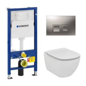 Pack WC bati Geberit UP100 + Cuvette Ideal Standard Tesi Aquablade + Plaque Delta50 chrome mat