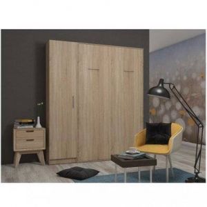 Composition armoire lit escamotable SMART-V2 chêne naturel Couchage 140 x 200 cm colonne armoire