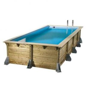 Piscine bois Azura 5,05 x 3,50 x 1,26 m - Liner bleu + Kit margelles - Ubbink