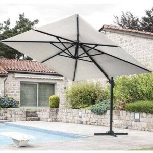 Parasol luxe aluminium à mât déporté 300x300cm Ozalide Crème Crème