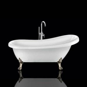 Baignoire ancienne rétro sur pieds RICHMOND Blanche 155 cm Pieds de Lion Bronze jaune vieilli