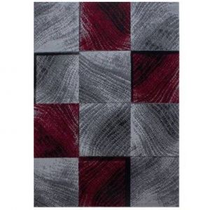 CARREAUX - Tapis &agrave; motifs carreaux en damier - Rouge et Gris 120 x 170 cm