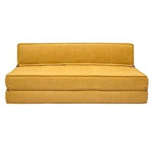 Chauffeuse convertible 2 places en tissu effet velours jaune moutarde KATY -