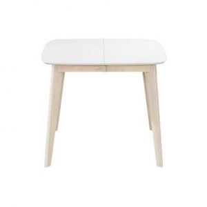 Table à manger extensible scandinave carrée blanche et bois L90-130 cm LEENA - L90xP90xH75