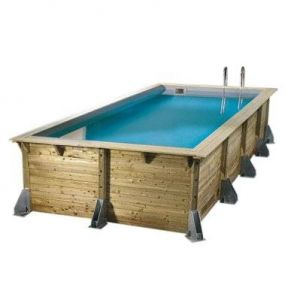 Piscine bois Azura 5,05 x 3,50 x 1,26 m - Liner beige + Kit margelles - Ubbink