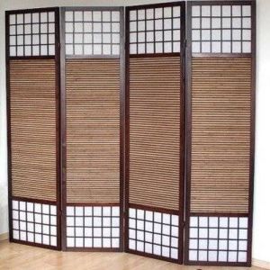 Paravent 4 panneaux marron en bois et bambou 176 x175 cm PAR06010