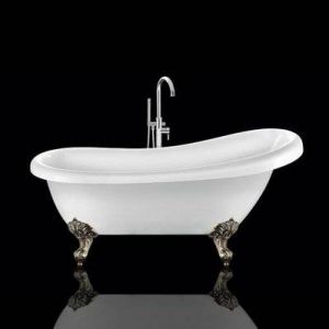 Baignoire ancienne rétro sur pieds RICHMOND Blanche 155 cm Pieds d'Aigle Bronze jaune vieilli