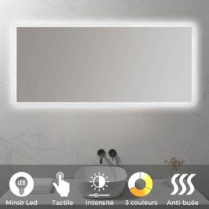 FRAME Miroir lumineux salle de bain LED 3 couleurs + intensité réglable & fonction anti-buée 70 x 140 cm