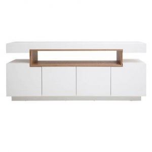 Buffet scandinave blanc mat et bois 4 portes L180 cm LIVO - L180xP42xA76