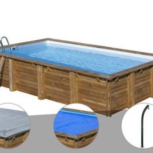 Kit piscine bois Gr&eacute; Evora 6,20 x 4,20 x 1,33 m + B&acirc;che hiver + B&acirc;che &agrave; bulles + Douche
