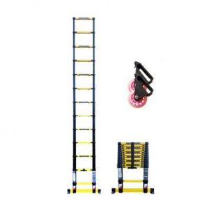 Echelle télescopique Woerther Grafitek 3m80 avec barre stabilisatrice - Plus roulettes - Garantie 5 ans