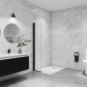 Paroi de douche italienne pivotante 45x200cm paroi de douche retour pivotant mural en verre 8mm anticalcaire, profilé noir mat