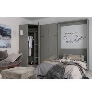 Composition armoire lit escamotable SMART-V2 gris mat Couchage 140 x 200 cm armoire 2 portes + angle