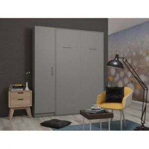 Composition armoire lit escamotable SMART-V2 gris mat Couchage 140 x 200 cm colonne armoire