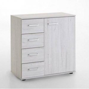 Commode Buffet CARAMELLA 4 tiroirs 1 porte chêne blanchi