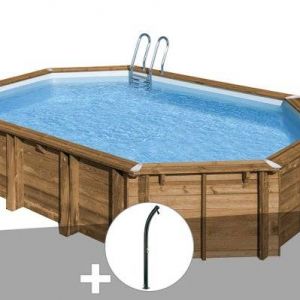 Kit piscine bois Gr&eacute; Avocado 6,56 x 4,56 x 1,31 m + Douche