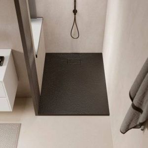 Receveur de douche 90 x 130 cm extra plat PIATTO en SoliCast&reg; surface ardois&eacute;e noir