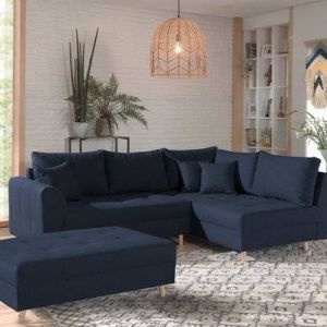 Rune - canapé d'angle - avec pouf d'appoint - 4 places - style scandinave - droit - Bleu pétrole