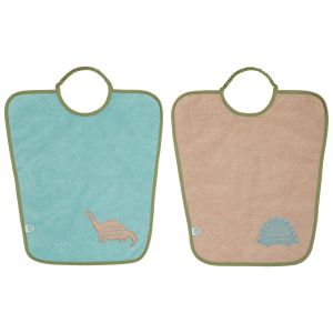 Bavoir maternelle 35x38 cm &eacute;ponge avec &eacute;tiquette pr&eacute;nom - Bavoir 24 mois - Dinosaures