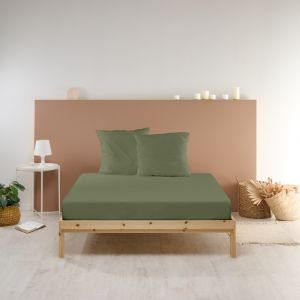 Drap Housse uni percale - kaki : Taille - 180x200cm